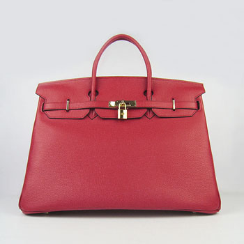 Hermes Birkin 40Cm Togo Leather Handbags Red Gold